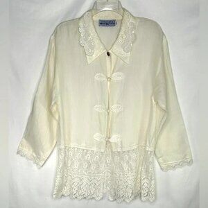 Concrete Ivory Lace Blouse Button Down Crochet Collar and Button Cottagecore SzS